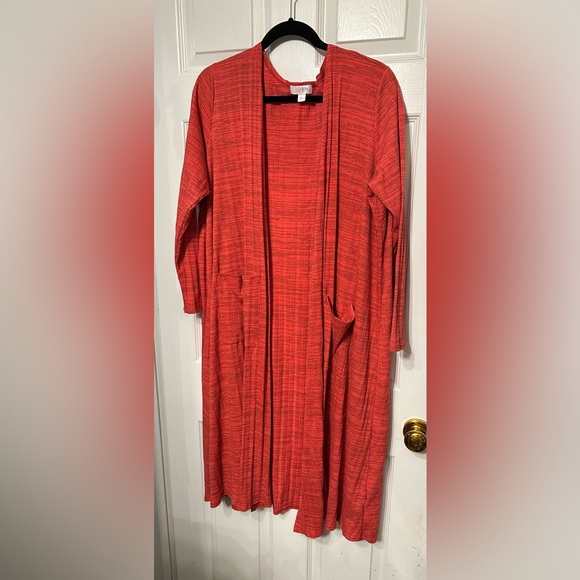 Lula Roe XL Orang Textured Long Light Ope Front Jacket Versatile Pockets Poly+ - Picture 1 of 6